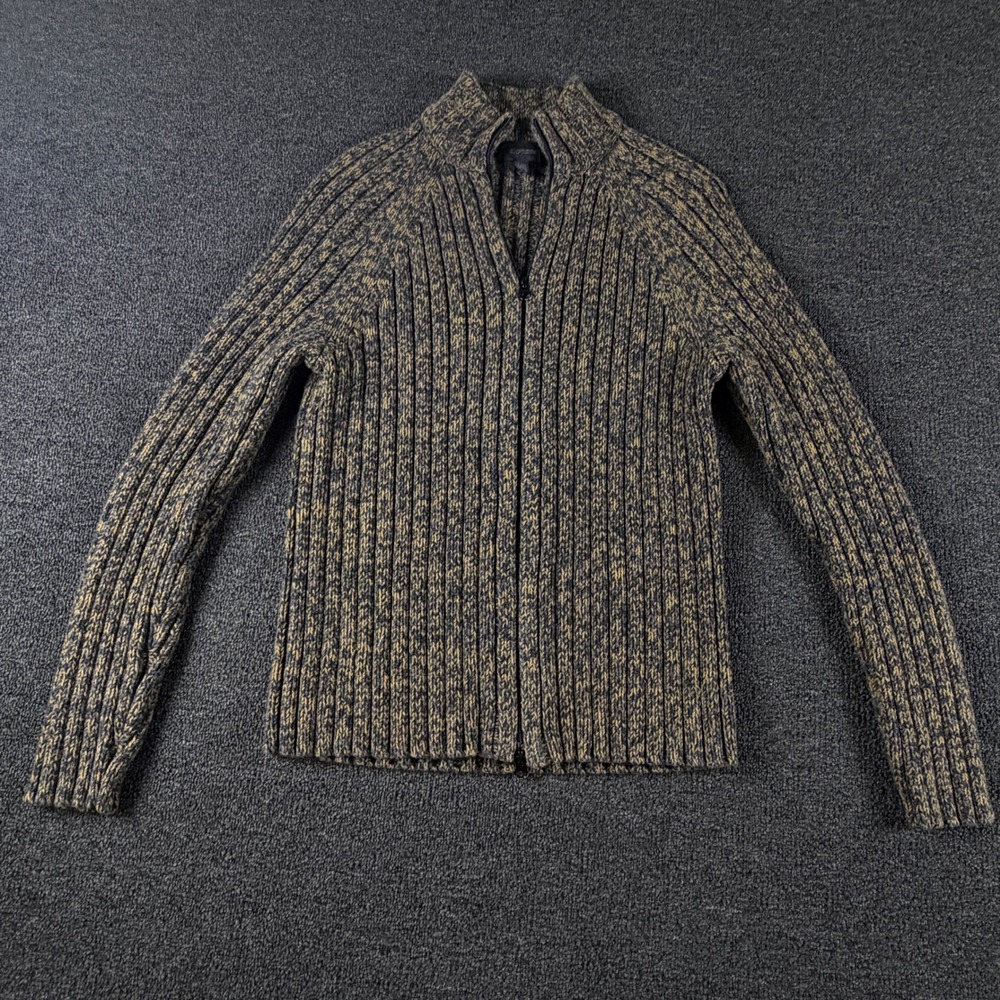 Express Sweater Mens S Full Zip Charcoal Tan Marled Ribbed EUC